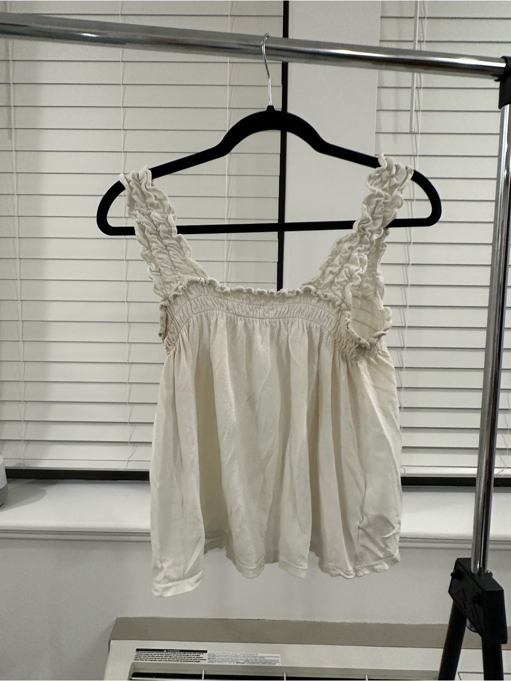 Madewell Women's Cream Ruffled Strap Smocked Top, Size M